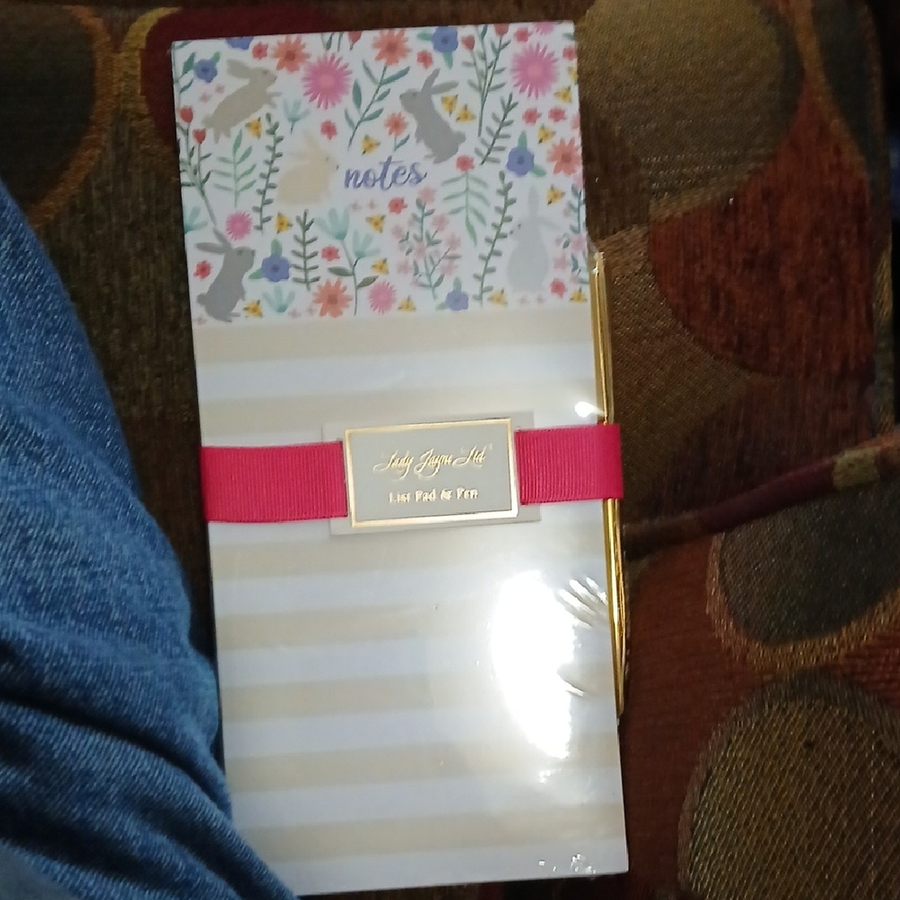 Floral and Striped Notepad with Pink Ribbon